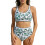 Modern Pattern Tankini Set Stretchy Polyester-green flowers L 1