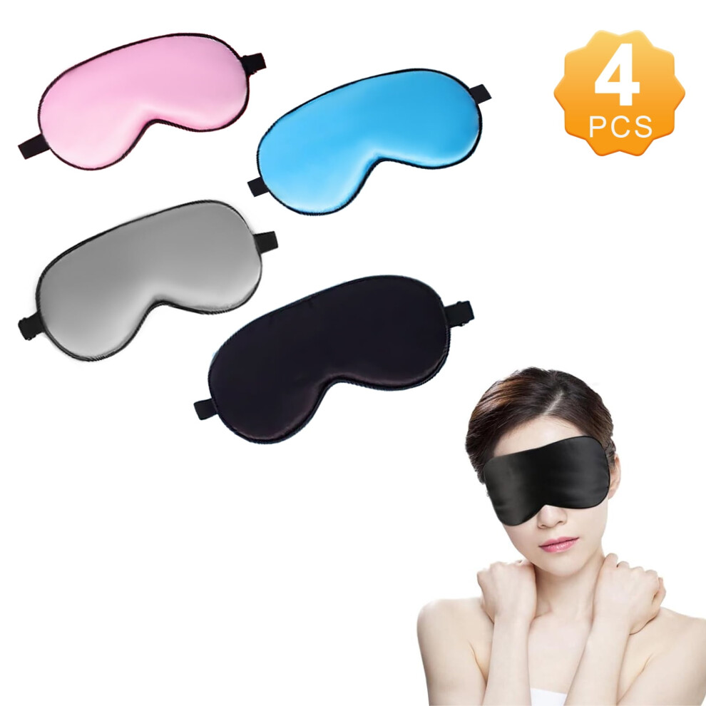 Silk Sleep Eye Mask Blackout Adjustable Strap 4 Pcs