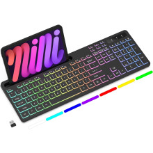 Teclado sem fio RGB de 7 cores com suporte para tablet, 2.4G