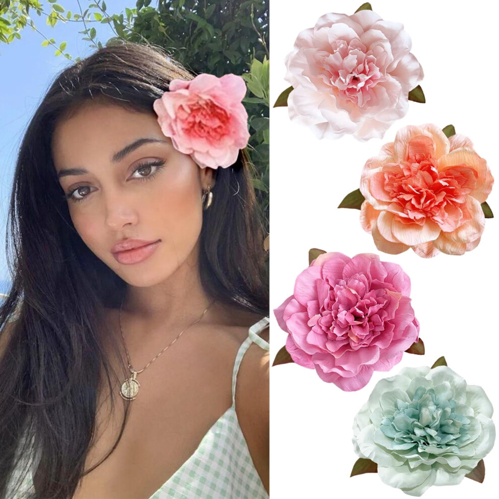 Unisex 4 Peony Flower Hair Clips For Women Â Alloy & Cloth