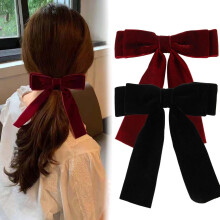Pinzas para el cabello con lazo de terciopelo negro y vino para mujer (paquete de 2)