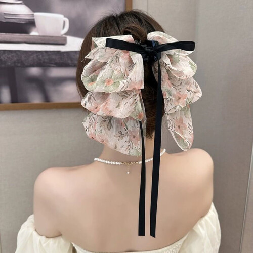 Fermaglio per capelli grande con fiocco da donna - Tessuto e metallo