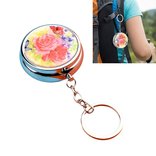 Multifunctional Keychain Pills Box with Mirror and-peony flower 2
