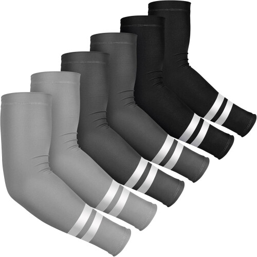 Conjunto de 6 pares de mangas de proteção UV com faixas refletoras.