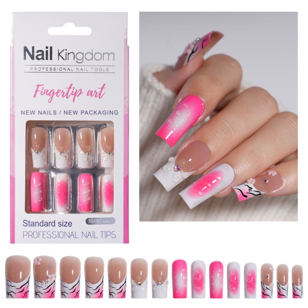 French Tip Press-On Nails â Long Square, 30 pcs