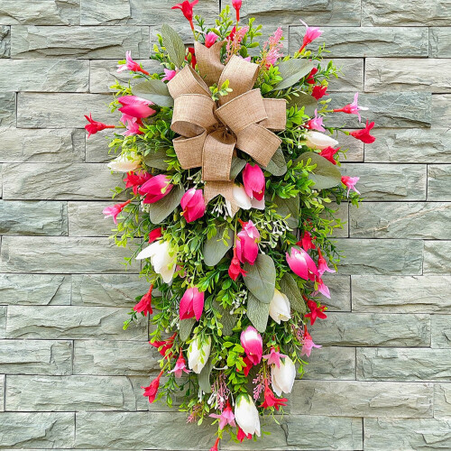 Artificial Tulip Wreath Garland for Front Door 1