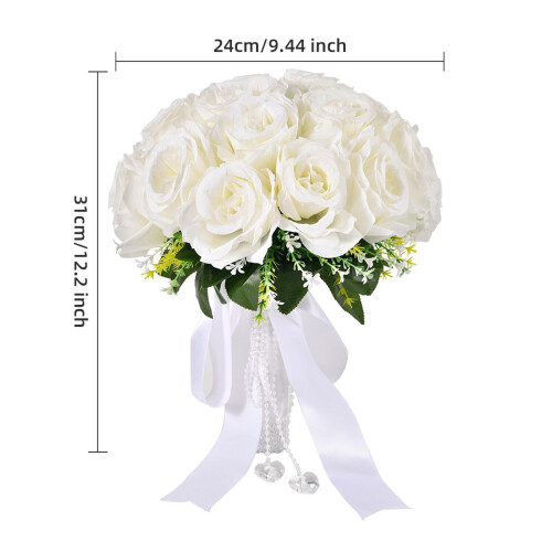 White Silk Bridal Bouquet with Beaded Ribbon 2