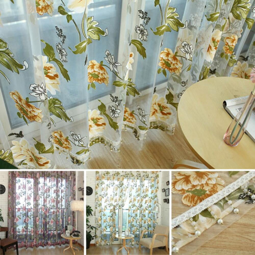Floral Sheer Voile Curtain Panel 100x200cm 1
