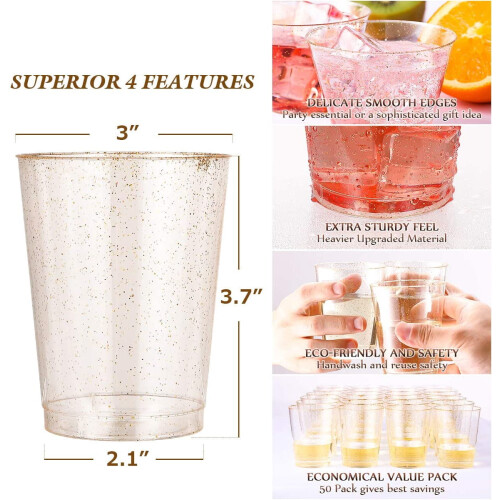Goldglitzernde Plastikbecher, 10 oz, 20 Stück 2