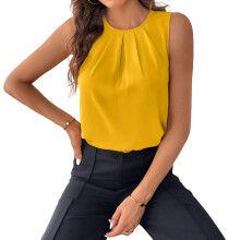 Womens Silk Neck Pleated Camisole Sleeveless- sunflowercolor S