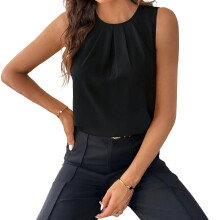 Womens Silk Neck Pleated Camisole Sleeveless Business-Black S