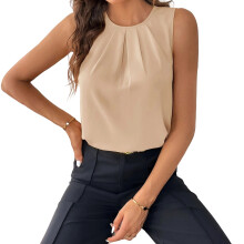 Womens Silk Neck Pleated Camisole Sleeveless-apricot XL