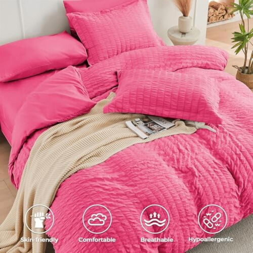 Hot Pink Queen Seersucker Comforter Set 7-Piece 2