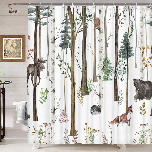 Κουρτίνα ντους Rustic Forest 70x75 ίντσες με 12 γάντζους 1