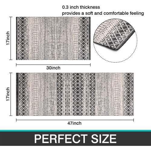 Boho Moroccan Kitchen Rug 17.7x47.2 in Non-Skid 2