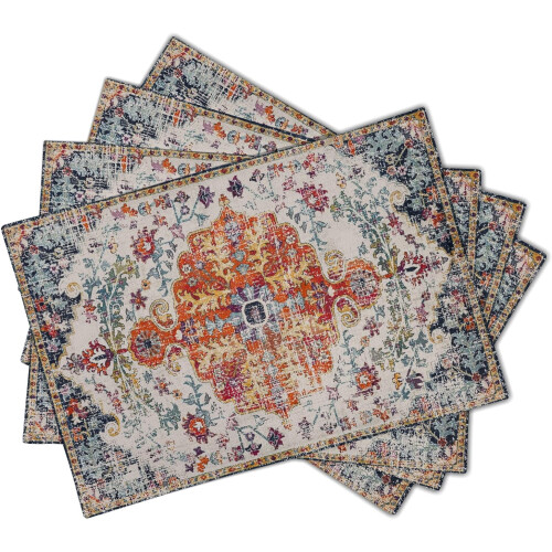 Jogo de quatro jogos americanos de linho estilo boho, 30x45 cm (12x18 polegadas). 1