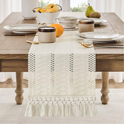 Chemin de table Boho en macramé ivoire 12x108 pouces 1