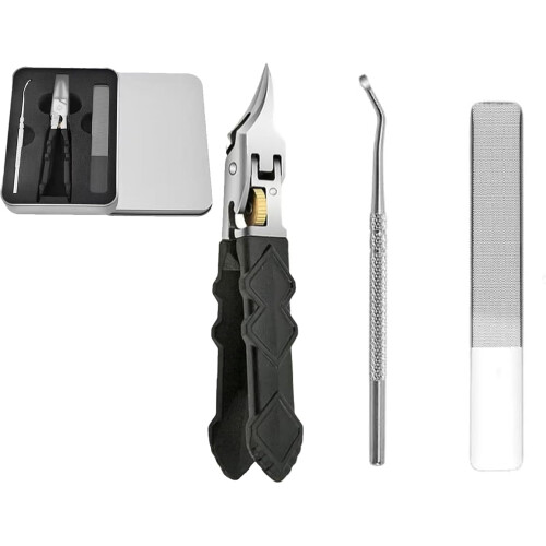 Sort skridsikkert negleklippersæt med buede klinger