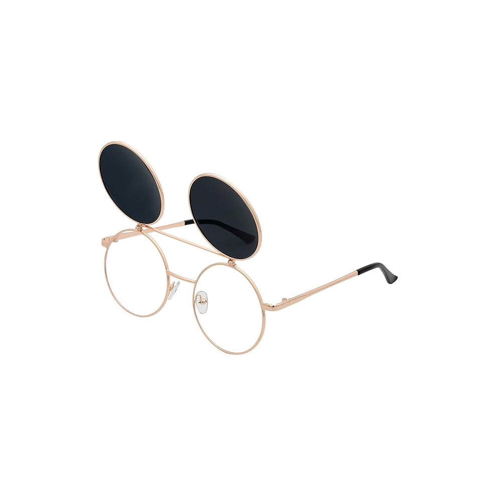 Retro steampunk flip-up round sunglasses