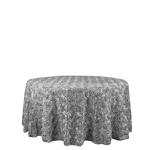 Round Satin Tablecloth with Raised Roses 120 in 1