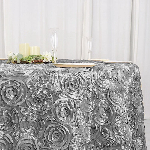 Round Satin Tablecloth with Raised Roses 120 in 2