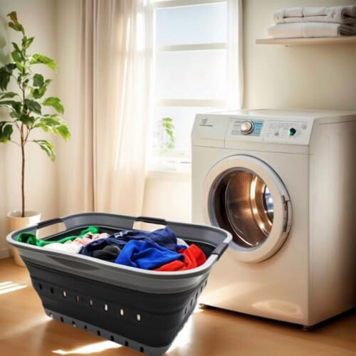 Panier à linge pliable gris 42 L 1