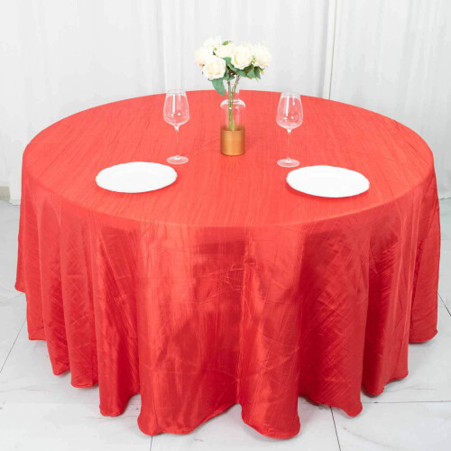 Red Crinkled Taffeta Round Tablecloth 120 in 1