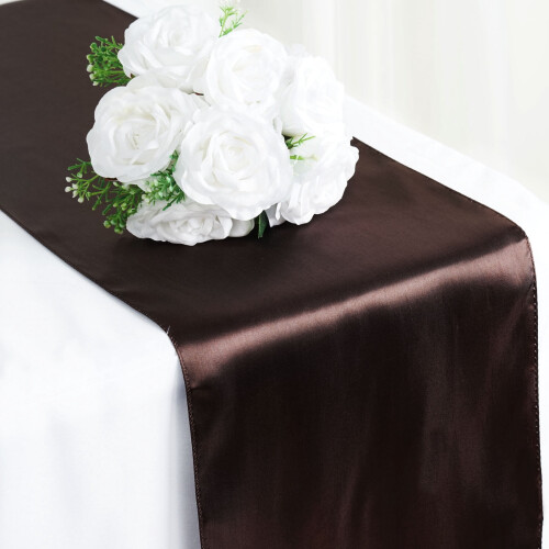 Chocolate Brown Satin Table Runner 12 x 108 in (10 Pack) 1