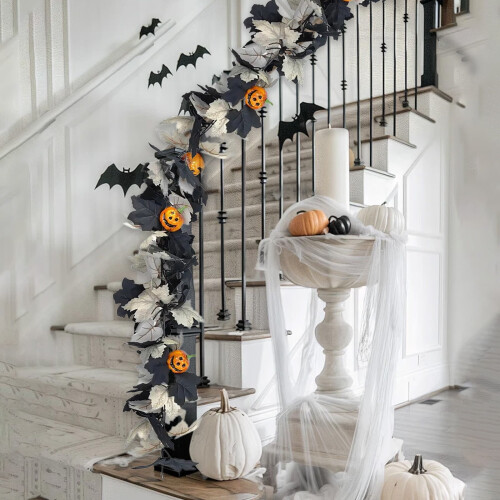 Pumpkin & Maple Leaf Garland Plastic Rattan 175 cm 2