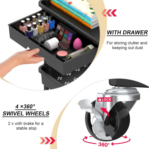 3-Tier Rolling Utility Cart with Removable Drawer 1