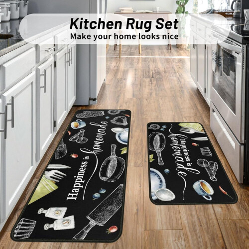 Black and White Kitchen Rug Set of 3 2