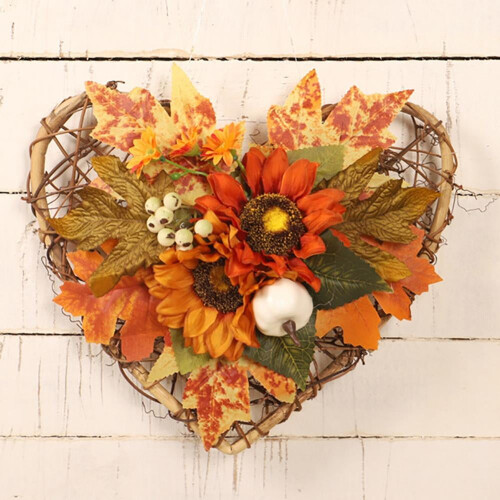 Artificial Maple Leaf Wreath with Pumpkins & Berries 1