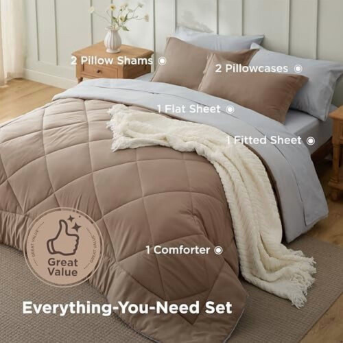 Brown Reversible Comforter Set Full Size 7-Piece 1