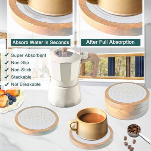 5-Pack Wooden Drink Coasters Absorbent Non-Slip 1