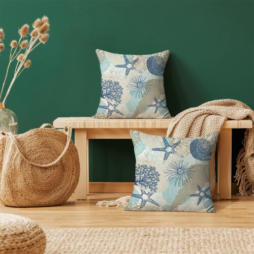 Linen Pillow Covers20x20Inch Set of2Coastal Seashell 1
