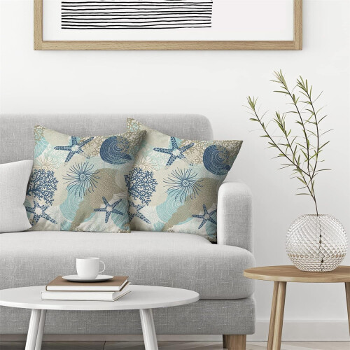 Linen Pillow Covers20x20Inch Set of2Coastal Seashell 2