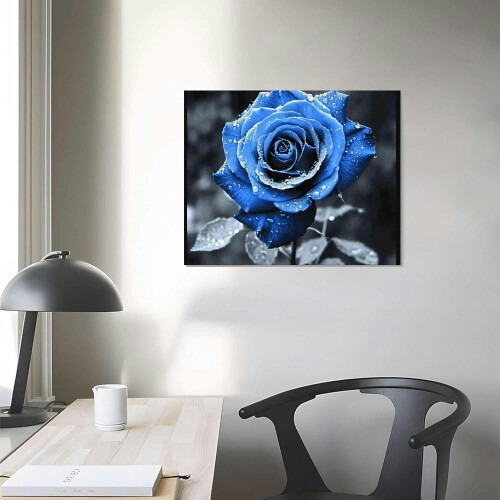 Blue Rose Canvas Wall Art, Premium Wooden Frame 2