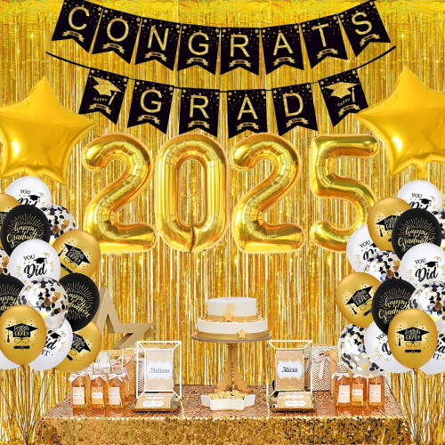 Είδη Αποφοίτησης Μπαλόνια Μαύρα Χρυσά Banner Foil 2