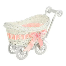 Miniatur-Wicken-Kinderwagen-Dekoration, gewebter-Rosa