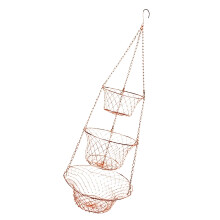 Space Saving Foldable Iron Wire Fruit Bowl 3 Tiers-copper