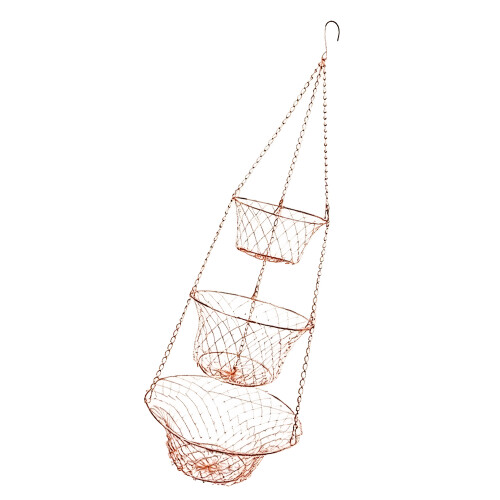 Space Saving Foldable Iron Wire Fruit Bowl 3 Tiers-copper