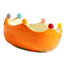 Obst-Servierstück aus Porzellan, inklusive 6 Mini-Gabeln-Orange