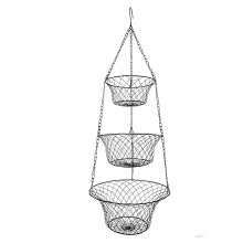 3 Tiers Foldable Iron Fruit Bowl With Floral Designs For-Black