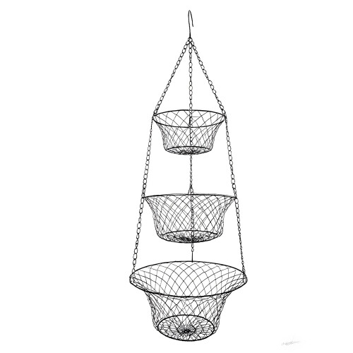 3 Tiers Foldable Iron Fruit Bowl With Floral Designs For-Black