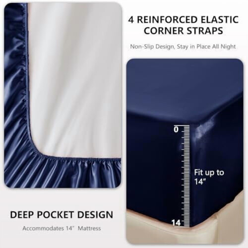 Navy Blue Satin Sheet Set 4-Pc Full Size 2