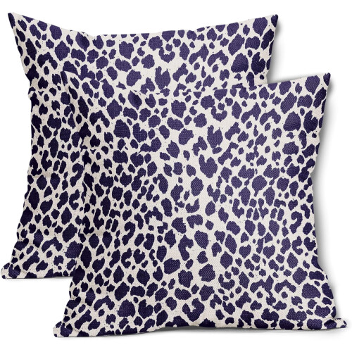 Fodere per cuscini con stampa leopardata blu e bianca, 50x50 cm, set da 2 1