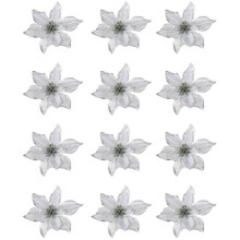 künstliche Glitzer-Weihnachtsblumen-Ornamente, 12 Stück