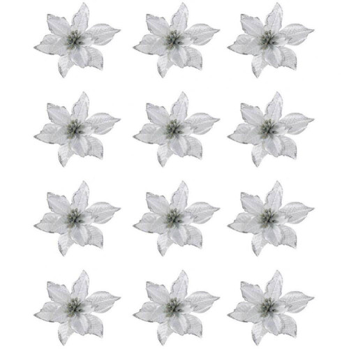 künstliche Glitzer-Weihnachtsblumen-Ornamente, 12 Stück