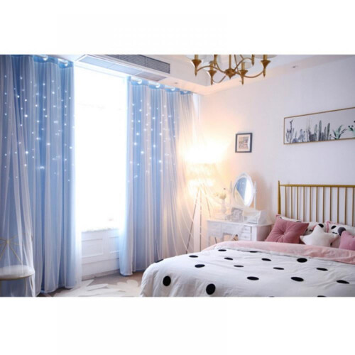Double Layer Star Curtains 39 x 78 in Blue 1