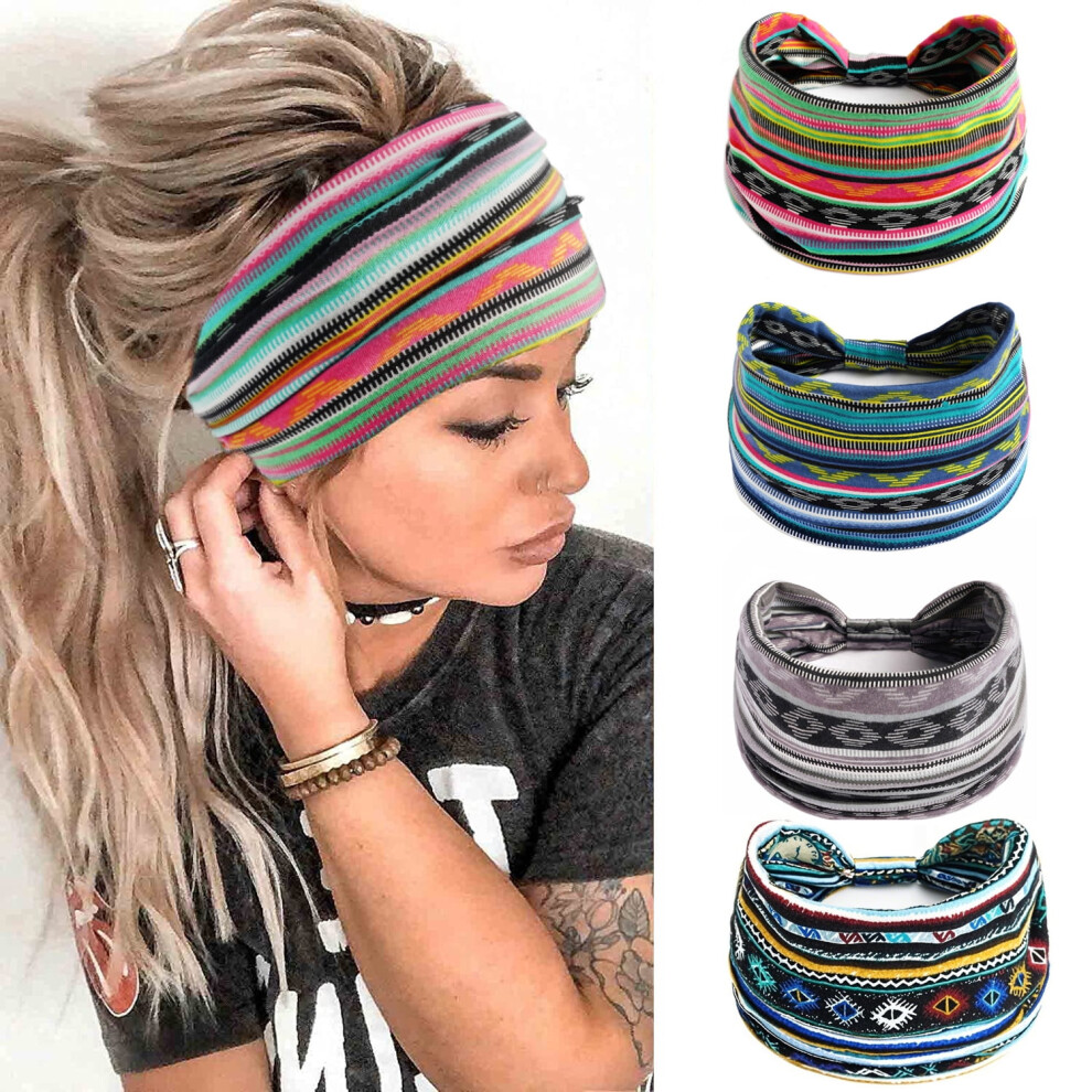 Unisex Black Boho Wide Turban Headbands For Women Â Pack Of 4